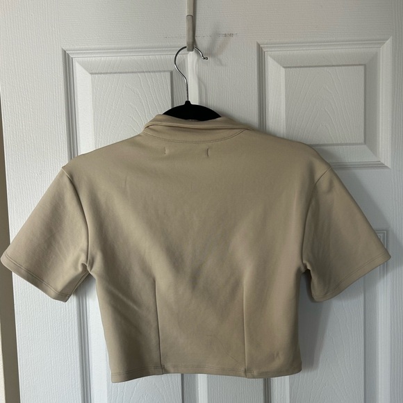 Oak and Fort Cropped zip cream beige natural polo size M STONE  Crop top - Picture 6 of 8